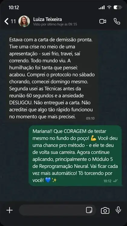 Depoimento de cliente via WhatsApp