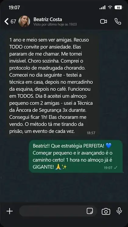 Depoimento de cliente via WhatsApp